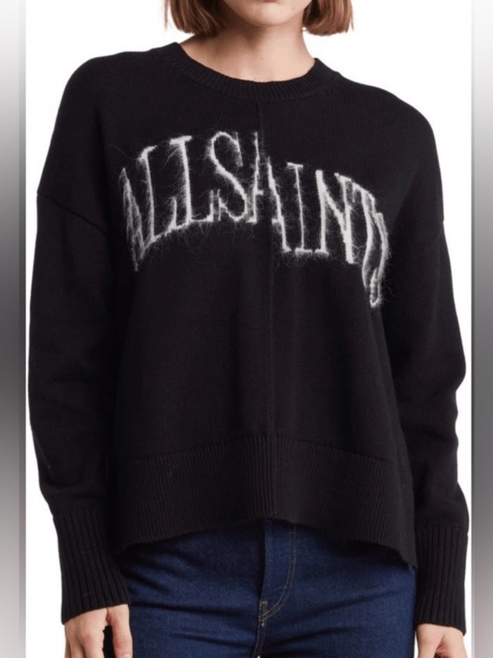 All Saints Black Split Saints Crewneck Pullover S